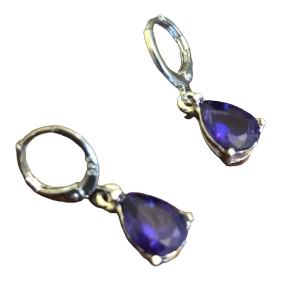 Yaomiao Jewelry - Yaomiao Crystal Dangle Cubic Zirconia Water Drop Earrings Women's Purple/Silver